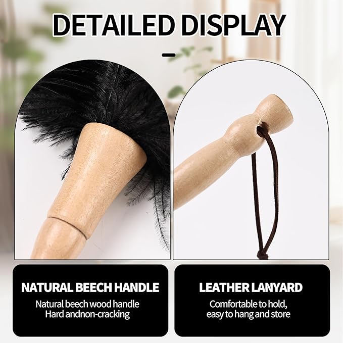MehelloFeather Ostrich Feather Duster 12 Inch Handheld Duster Supplies, Wooden Handle Feather Duster for Cleaning Keyboard Home Car Office (Black)