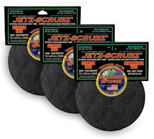 Jetz-Scrubz Scrubber Sponge, J22/3, Round, Set of 3, Made in the USA