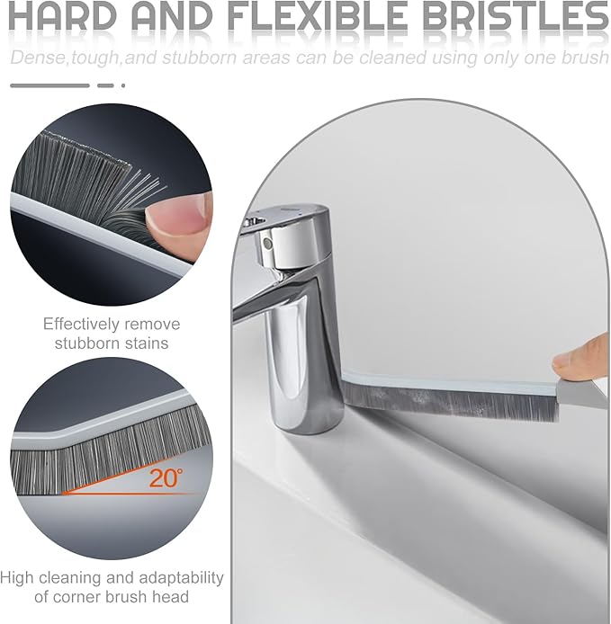YIGAARUI Crevice Cleaning Brush Bathroom Tile Groove Gap Cleaning Brush Premium Crevice Cleaning Tool Aluminum Support with 15° Angled Head-Grout Thin Brush,Kitchen & Bathroom Tool (5PCS)