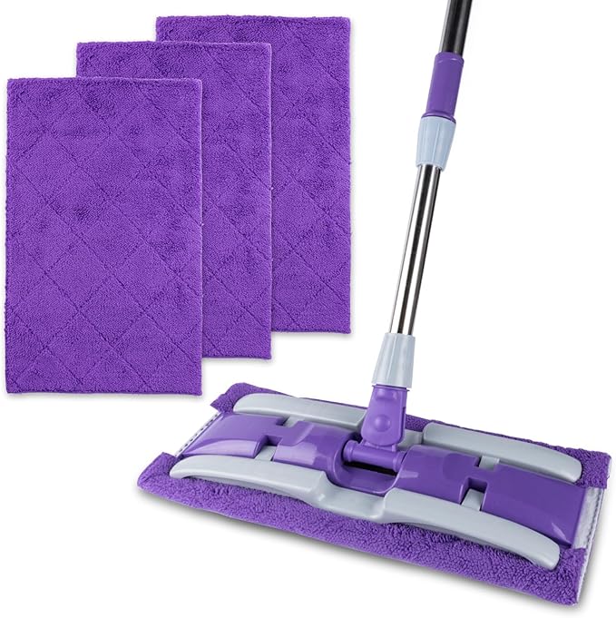 ITTAHO 3-Pack Microfiber Mops Refill Pads for 14 Inch Mop, Hardwood & Hard Floors Microfiber Cleaning Mop Pads, Machine Washes, Size:14.8in X 9in (Purple- Mop Pad Refills)