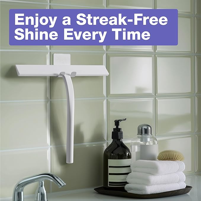 Kincmax All-Purpose Shower Squeegee - Stainless Steel Silicone Bath Squeegee for Glass Doors With Hook - Bathroom Kitchen Window Door - Small White