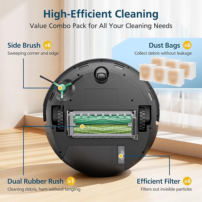 19-Pack Replacement Parts for iRobot Roomba Plus 504 Vac & Roomba Max 705 Vac Robot Vacuum, 504/705 Accessories Kit Include 2 Roller Brushes, 6 Dust Bags, 4 Filters, 6 Side Brushes, 1 Cleaning Brush