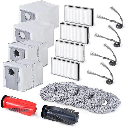 18 Pack Saros 10R Accessories for Roborock Saros 10R / Qrevo CurvX Robot Vacuum- 2 Main Brush Roller, 6 Side Brushes, 4 HEPA Filters, 4 Mop Pads, 2 Regular Dust Bags, 2 Activated Carbon Dust Bags