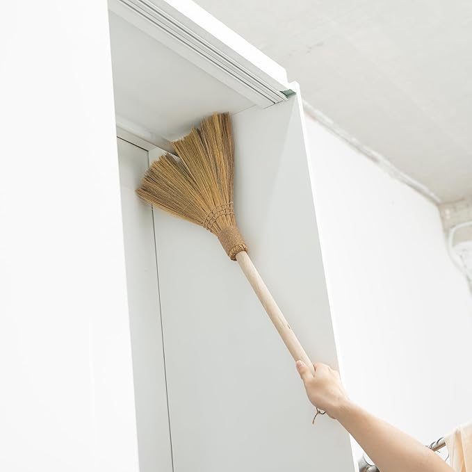 TTS For Home Natural Whisk Sweeping Hand Handle Broom - Brooms for Wedding Jumping Ceremony Halloween DIY Decoration - Vietnamese Straw Soft Broom - 12.2" Width, 28.35" Length