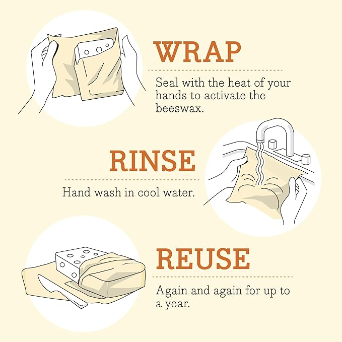 Bee's Wrap Beeswax Wraps for Food - Honeycomb Sandwich Wrap - Made in USA Reusable Bread Bags - Organic & Eco-Friendly Alternative to Aluminum Foil, Sandwich Bags & Plastic Wrap