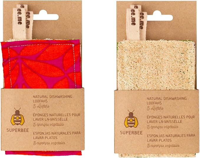 SUPERBEE Natural Kitchen Sponges 10 Pack - Plant-Based Biodegradable Loofah Dish Sponge - Eco-Friendly, Zero-Odor, Cleaning Dirty Dishes, pots, and Pans, Cleaning - Plastic-Free Sponge