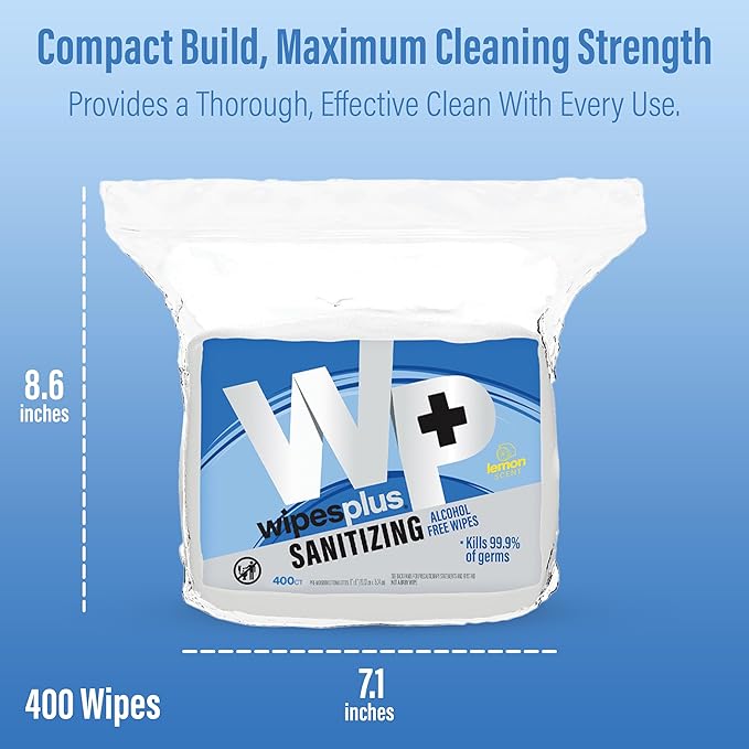 WIPESPLUS Hand Sanitizing Wipes Refill Bag Alcohol-Free Wipe for Restaurant and Retail, 1600 Count, (4 Packs of 400 Sheets)