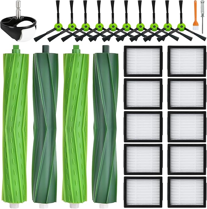 APZOVO 23 Pack Replacement Parts for iRobot Roomba i7 i7+ i3 i3+ i4 i4+ i5 i5+ i6 i6+ i8 i8+ E5 E6 E7 j6 j6+ j7 j7+ Combo i5 i5+ j5 j5+, 4 Roller Brush 10 Filter 10 Side Brush 1 Front Caster Wheel