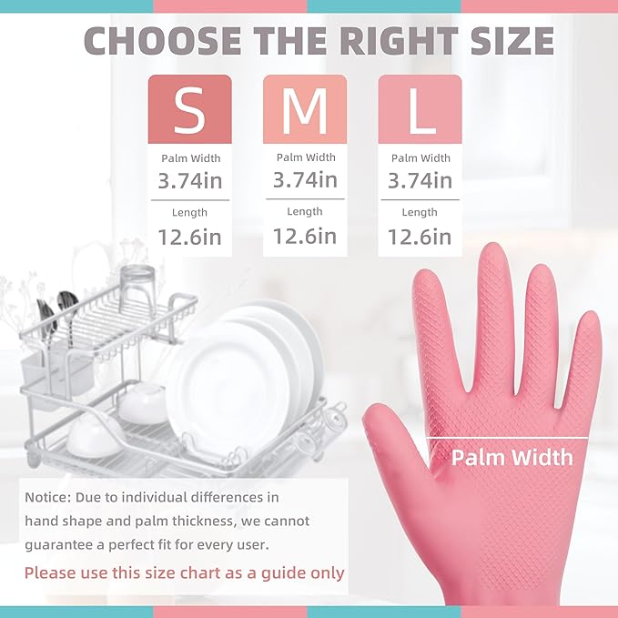 Rubber Cleaning Gloves for Dishwashing-5 Pairs Colorful Reusable Household Cleaning Glove for Washing Dishes and Kitchen Cleaning Non-Slip Grip Dish Gloves for Women Men (Medium)