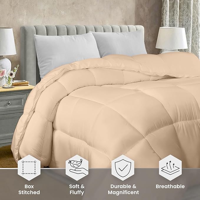 Utopia Bedding Comforter Duvet Insert, Quilted Comforter with Corner Tabs, Box Stitched Down Alternative Comforters Twin Size (Beige)