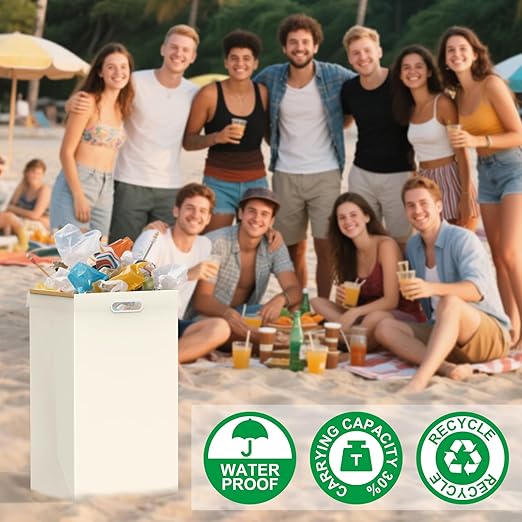 13 Gallon Disposable Trash Cans with Built-in Handles, 4 Pack Extra Large Portable Trash Can, Waterproof Layer Reusable Garbage Cans, Extra-Thick Cardboard Recycling Bins, Perfect for Parties, White