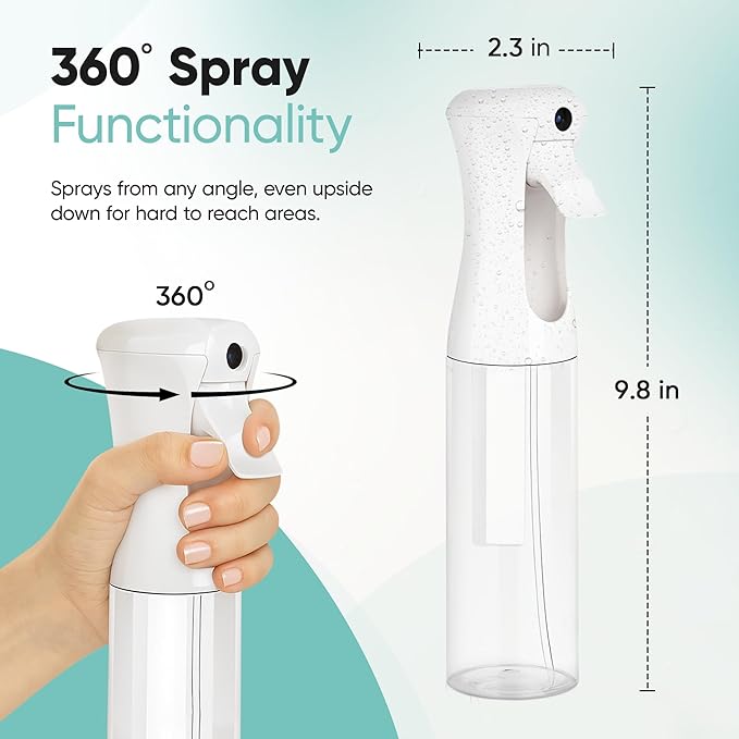 Aquableu Spray Bottle for Hair – Continuous Mist Spray Bottle for Hair Care, Styling, Cleaning, Plants, Pets & Essential Oils (White, 6.76oz/200ml)