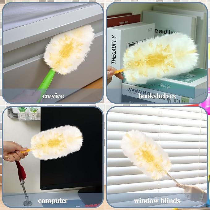 Vesici 50 Pcs Duster Refills Compatible with Swiffer Dusters Bulk Disposable Replacement Thickened with 1 Handle Heavy Duty for Cleaning, Office (Yellow)
