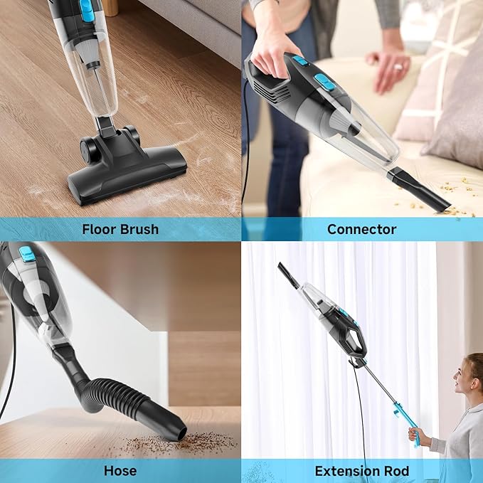 fenhua Corded Stick Vacuum Cleaner - Lightweight, Powerful Suction with 450W Motor, 3-in-1 16.4Ft Cord Vacuum Cleaners for Home, Hard Floor, Carpet, Pet Hair Light Blue