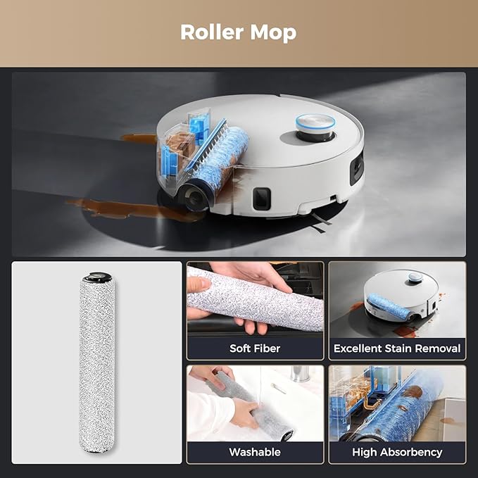 Yivy Aqua10 Roller Accessories Sets for Dreame Aqua10 Roller/Aqua10 Ultra Roller Robot Vacuum Cleaner: 2 Main Brushes 6 Dust Bags 6 Side Brushes 4 Filters 2 Roller Mops 1 Cleaning Brush 1 Screwdriver