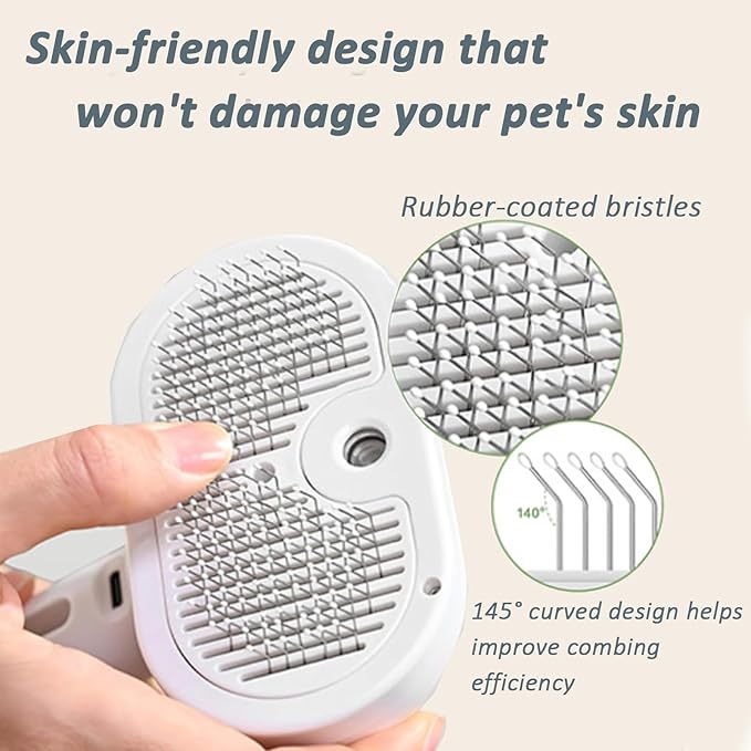 Fresh Fur Shower Brush, 3 In 1 Self Cleaning Pet Spray Hair Removal Comb, Pet Steamy Shower Brush + Bathing Solution, Removes Loose Hair & Reduces Shedding, for Long & Short Haired Pets (White)