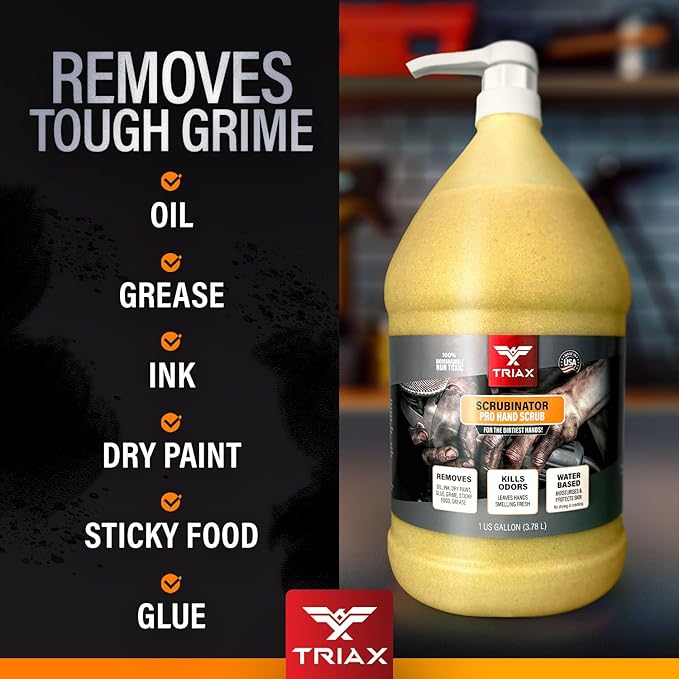 TRIAX Scrubinator - Heavy Duty Hand Scrub and Cleaner - Removes Tough Grease, Dirt, Grime, and Odors - No Toxic Solvents or Harsh Chemicals - Moisturizers to Protect Skin (1 Gallon)