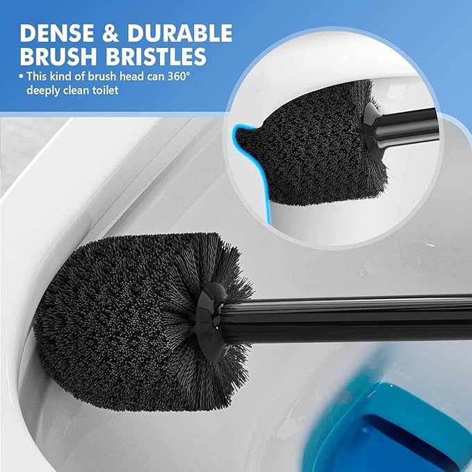 Toilet Plunger and Brush with Holder, Bowl Brush and Heavy Duty Toilet Plunger Set with Ventilated Holder, 2-in-1 Toilet Brush and Plunger Combo for 5.3-inch Toilet Drain New Pack