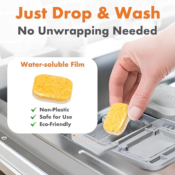 Orange House Plant Based Dishwasher Tabs 56 Count | 100% Food Grade Orange Oil, Deep Clean, Eco-Friendly, No Synthetic Fragrance, No Harmful Chemical, Paper Packaging