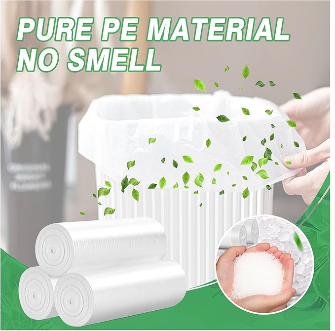 Small Trash Bags 2.6 Gallon-108 Count Leakage-Proof Strong, Small Mini Garbage Bags for Bathroom, Bedroom, Office, White Small Trash Can Liners