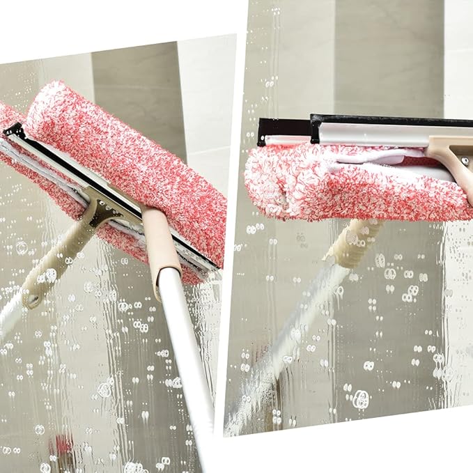 Sowind Multi-Purpose 12 inch Window Squeegee with 6.7inch-49.4inch Adjustable Aluminum Pole, Highly Absorbent Microfiber Window Scrubber for Window Cleaning,Car Cleaning.