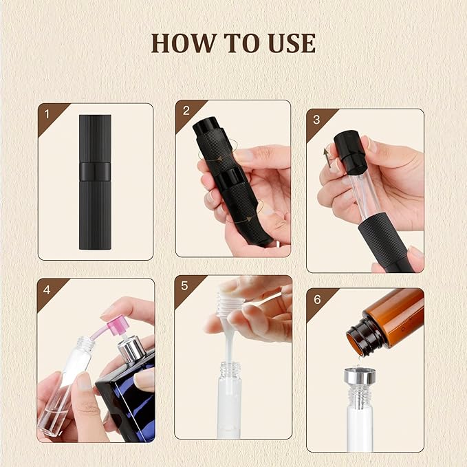 LISAPACK Perfume Travel Refillable Bottle - Atomizer Cologne Spray for Men Portable - Mini Sprayer Empty for Refill - Small Size 8ML Striped (Grey, Black, Silver)