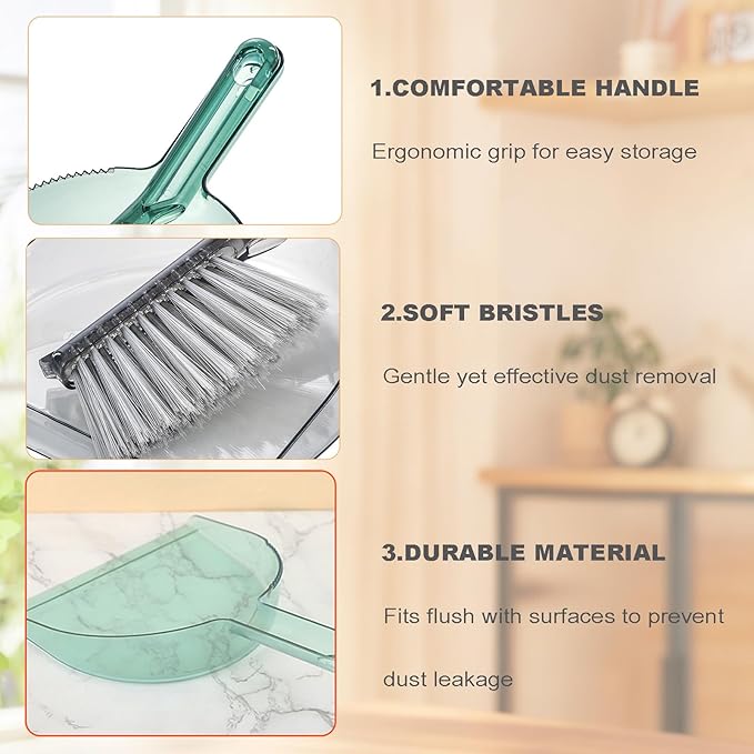 BSMstone Small Broom with Dustpan Combo Set Mini Broom and Brush Set Hand Sweeper for Cleaning Desk Office Kitchen Pet Nest (Transparent Grey)