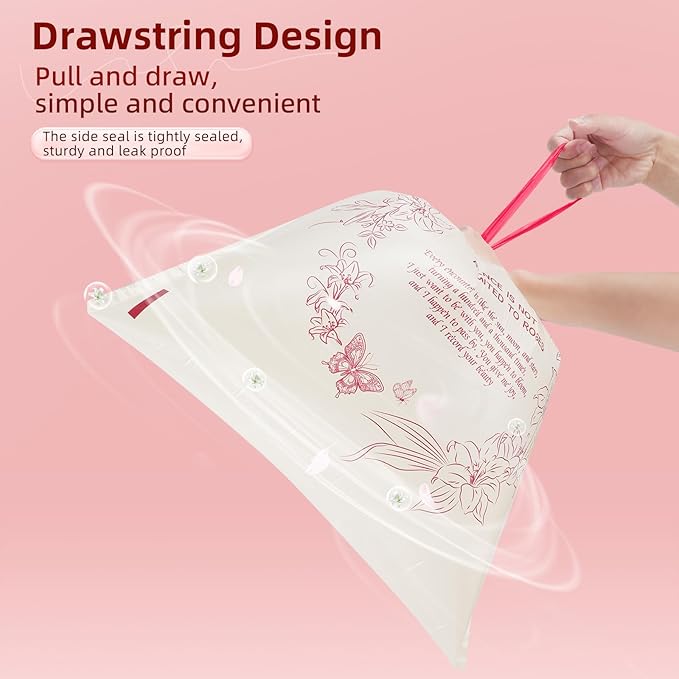 13 Gallon Trash Bags Drawstring, 50 Count Tall Kitchen Trash Bags, Sturdy Large Trash Bags, Lily Printed Garbage Bags 13 Gallon Tall Kitchen, Tear Resistant Kitchen Garbage Bags for Kitchen
