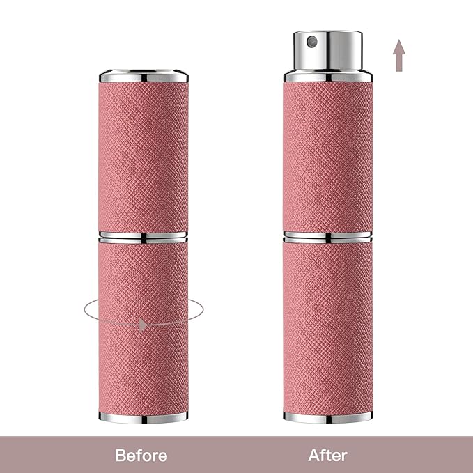 2PCS Perfume Atomizer, 8ML Leather Empty Cologne Sprayer, Mini Perfume Spray Bottle for Travel (Black, Pink)