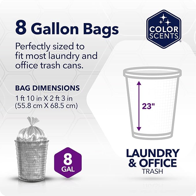 Color Scents Medium Trash Bags - 8 Gallon, 45 Bags (1 Pack of 45 Bags) Twist Tie - Blue in Fresh Air Scent with Microban