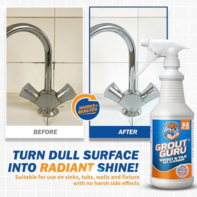 Guru The Professional Grout Cleaner for Tile Floors | Acid Free Formula | Tile Cleaner Spray for Marble, Natural Stones, Porcelain, & Marble | Shower Bathroom and Home Cleaner - Spray, 32 Oz