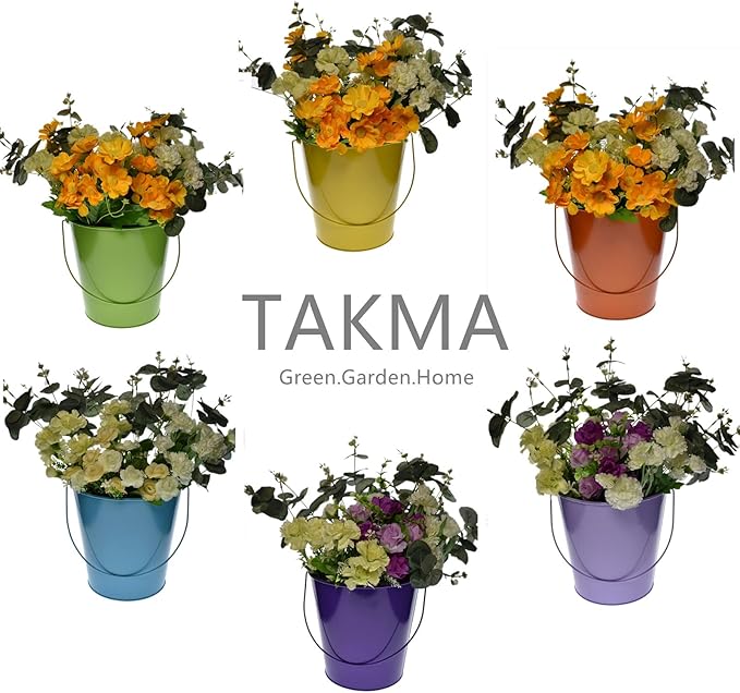 Colored Tin Buckets with Handle, 6 Pack 7.48 inch Galvanized Iron Pail Buckets for Kids, Classroom, Crafts and Party Favors