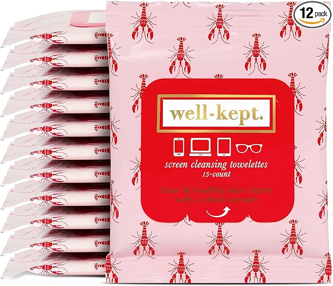 Well-Kept Tech & Lens Wipes - Eyeglass, Screen & Phone Cleaning, Multi-Surface, Lint-Free, Pre Moistened, Streak-Free & Non Scratching - Lobsterfest, 12 Pack (180 Count)