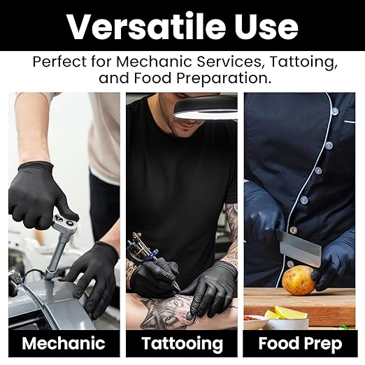 Nitrile-Vinyl Blended Disposable Gloves, Powder-Free & Non-Latex Gloves, 1000, Protective Gloves for Medical Exams, Cooking & Household Cleaning, 4 Mil Thick Non-Sterile Secure Grip Black, Medium