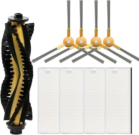 Replacement Parts Compatible with Tesvor S6 X500 X520 X600 Pro M1 Robot Vacuum Cleaner Accessories, 1 Main Roller Brush 4 HEPA Filters 4 Side Brushes