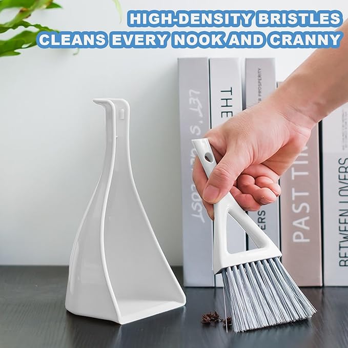 BSMstone Dust Pan Broom Brush Dustpan -Mini Broom and Dustpan Combo Set, Handheld Sweeper Cleaning for Tables, Keyboards, Guinea Pig Cage, and Cat Litter, etc. (White)