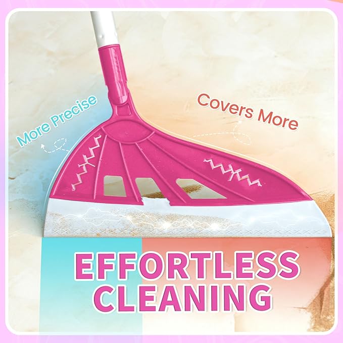 Magic Broom, Squeegee Broom for Floor Cleaning, Multifunctional Floor Squeegee with Aluminum Adjustable Handle, 60’’ Magic Silicone Broom for Glass, Fine Dust, Pet Hair, Liquids(Hot Pink)
