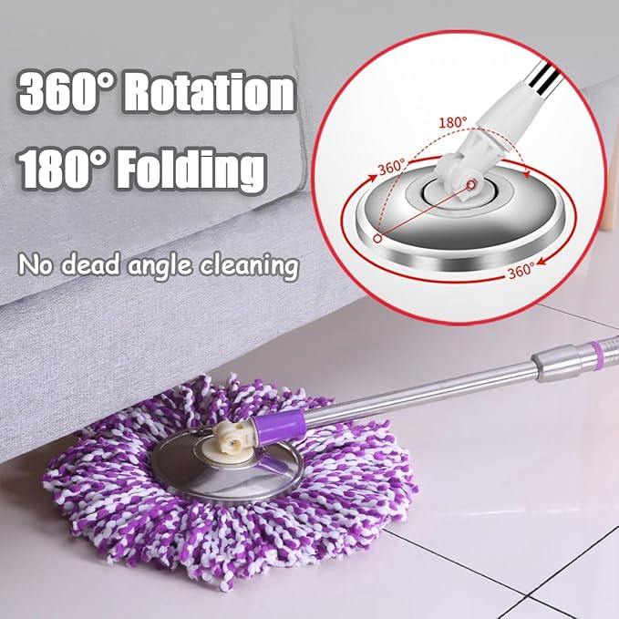 Spin Mop Replacement Mop Handle, 49-inch 360 Degrees Rotating Telescopic Replacement Mop Stick with Reinforced Plastic Disc for Spin Mop Bucket Cleaning System (Plastic Disc, Red)