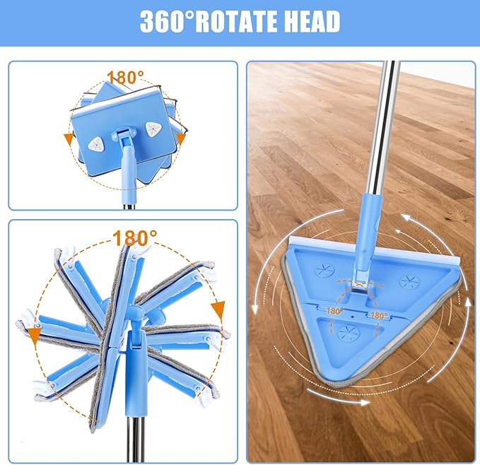 CALBEAU Wall Cleaner Mop with Long Handle 86 Inches, 4-in-1 Ceiling Cleaning Tool Duster with 8 Replacement Microfiber Chenille Pads for Walls, Baseboard, Ceiling, Window, Floor, Cabinet (Light Blue)