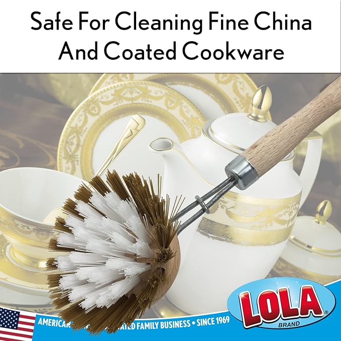 LOLA Replacement Head for The Original Dishwashing & Vegetable Brush, Birch Hardwood & Nylon Poly Bristles, Reusable & Washable - 1 Pack