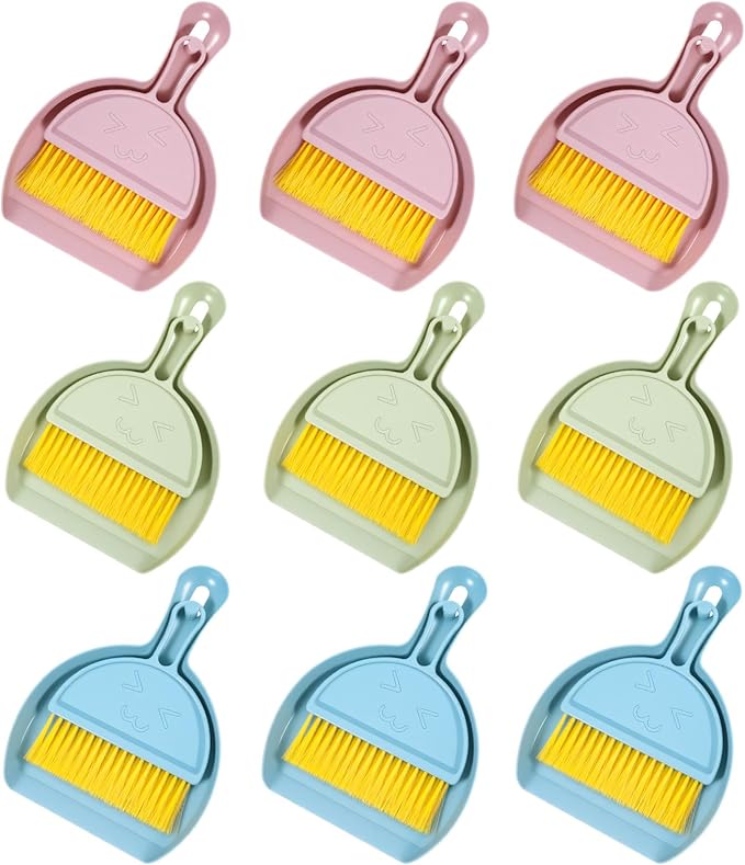 PercyEffie 9pcs mini Broom and Dustpan Set Small Broom and Dustpan Set with Handle Portable Desktop Sweep Tools mini dustpans and Brush Sets for Car Interior,Cleaning Tools,Sofa3 Colors