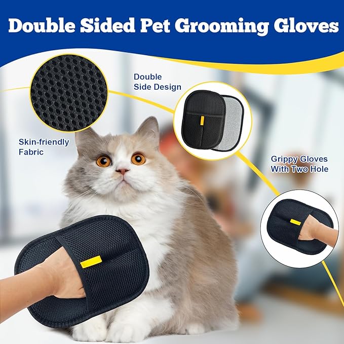 Electrostatic Pet Hair Remover - Pet Hair Removal Glove for Cats & Dogs | Double Sided Grooming & Animal Fur Removal Hand Tool for Grooming, Laundry, Furniture, Clothes, Sofas & Carpets.