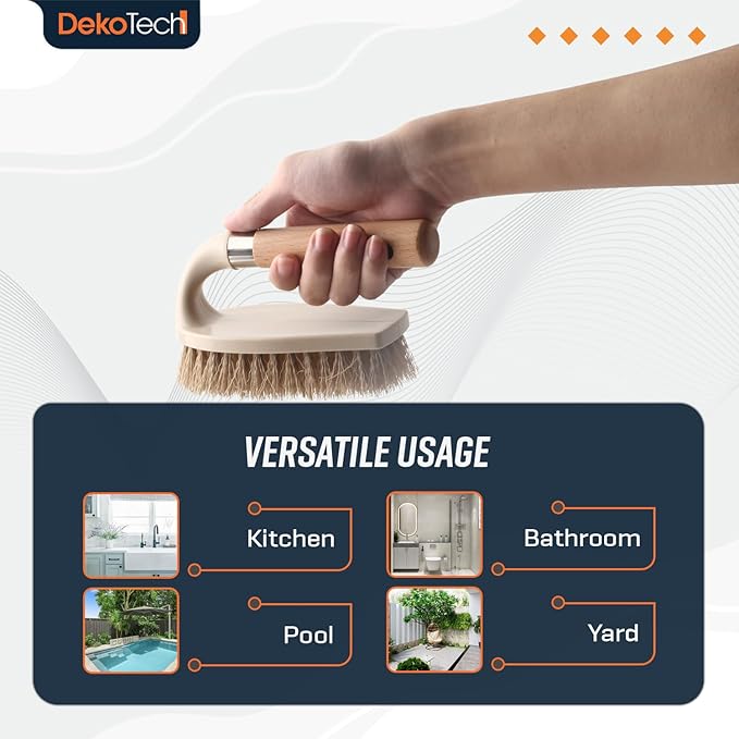 Dekotech Heavy-Duty Shoe & Household Scrub Brush – Ergonomic Wooden Handle with Stiff Bristles for Deep Cleaning Sneakers, Tiles, Grout & Hard Surfaces (2 Pack)