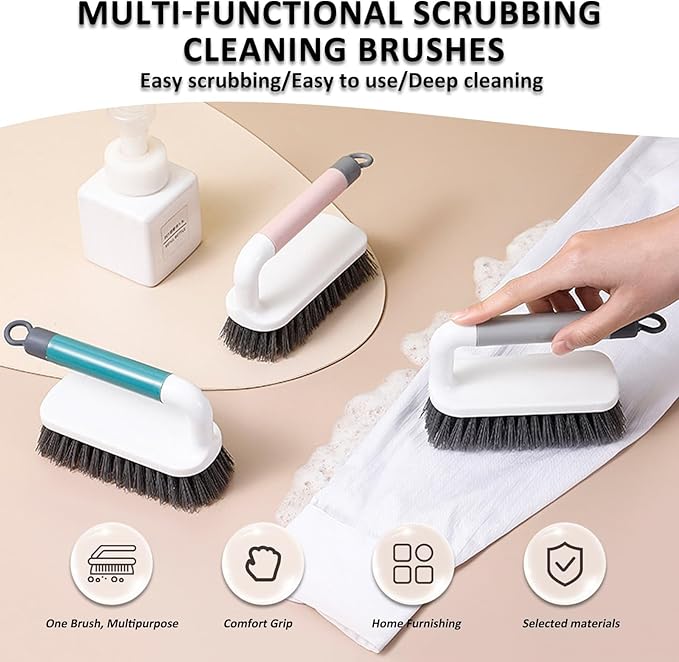 Scrub Brush, Scrubbing Cleaning Brushes, Heavy Duty Cleaning Brushes with Handle, for Shower, Bathroom, Carpet, Kitchen and Bathtub Scrubber, 2 Pack (Pink)