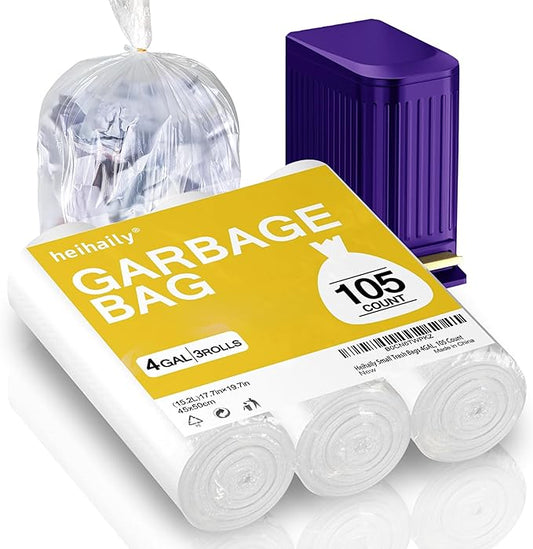 Heihaily Small Trash Bags 4 Gallon Garbage Bags Bathroom Kitchen Office Clear Waste Basket Liners for Cat Litter, Paper Shredder Bags, 10L, 105 Count