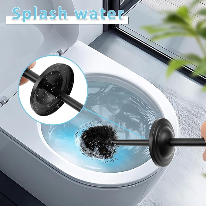 Black Toilet Brush and Holder Set,304 Stainless Steel Toilet Bowl Brush and Holder for Bathroom,Heavy Duty Toilet Brush,Durable Scrubbing Bristles,Splash Resistant,Long Hanlde