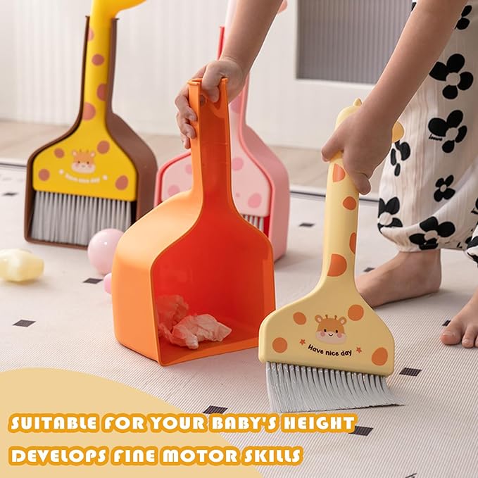 BSMstone Small Broom with Dustpan Combo Set Cartoon Mini Broom and Dustpan Set Cute Cleaning Kit for Home Office Floor Counter Pet Nest (Orange)