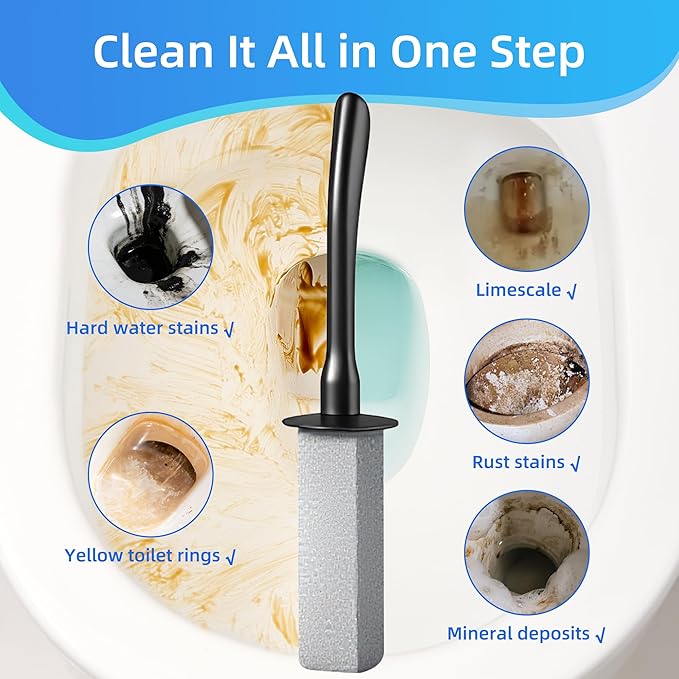 LZLOOK Toilet Brush and Holder Set with Pumice Stone – Long Handle Toilet Bowl Brush, Anti-Splash Scrubber, Ventilated Drip-Free Base, Deep Cleaner for Hard Water Stains, Limescale, Toilet Rings