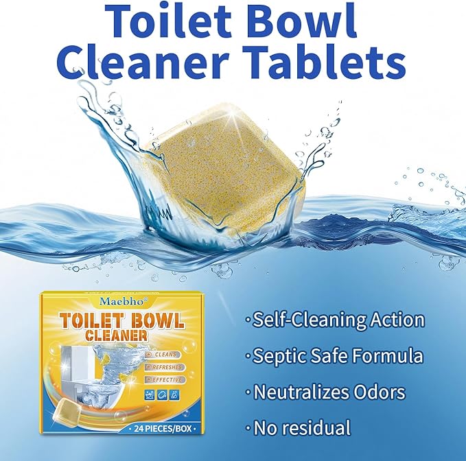 Maebho Toilet Bowl Cleaner Tablets (24 Count) | Septic Safe, Eco-Friendly Drop-in Tablets for Continuous Cleaning | Powerful Stain & Limescale Remover with Long-Lasting Fresh Scent