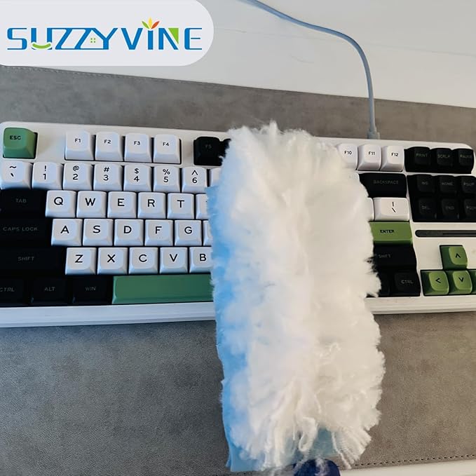 SUZZYVINE Duster Refill 360 Degrees with a Long Handle Plus a Short Handle, 12 Count Duster Refills,Blue and White
